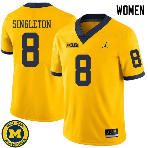 Womens Michigan Wolverines #8 Drew Singleton Yellow Jordan Brand Embroidery Jersey